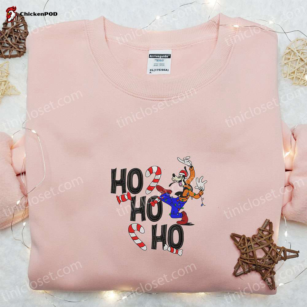 Get Festive with Disney Characters Embroidered Apparel – Goofy Ho Ho Ho Candy Canes Shirt Hoodie & Sweatshirt