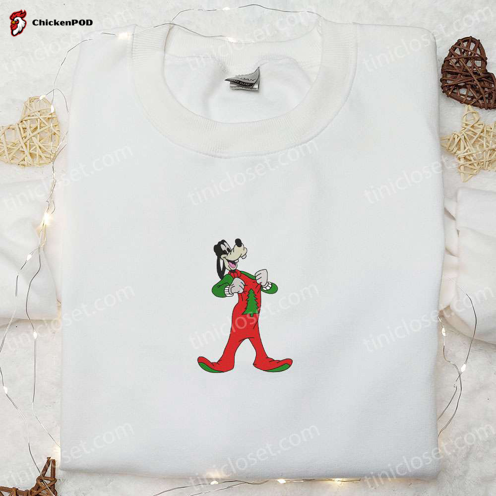 Get Festive with Goofy: Christmas Pajama Embroidered Shirt Disney Characters Hoodie & Sweatshirt