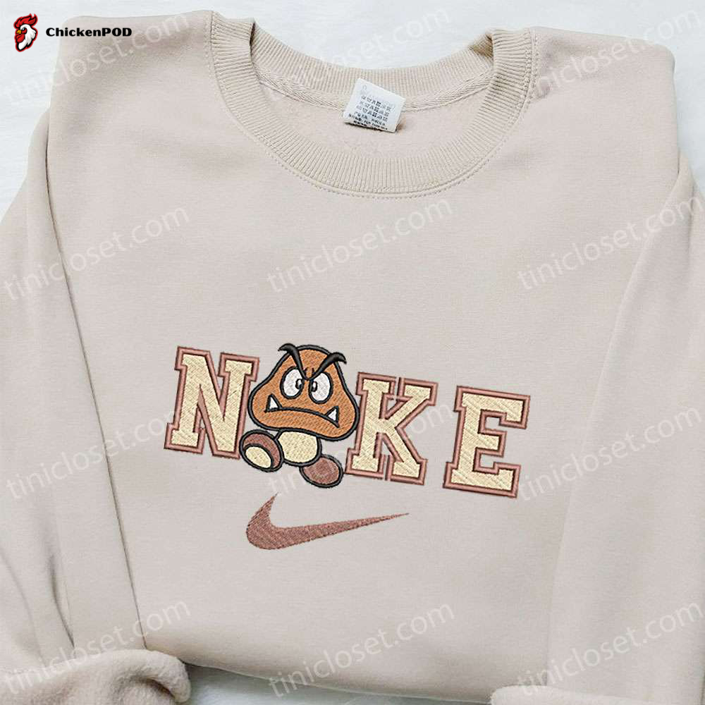 Goomba x Nike Cartoon Embroidered Shirt & Super Mario Hoodie: Custom Nike T-shirt