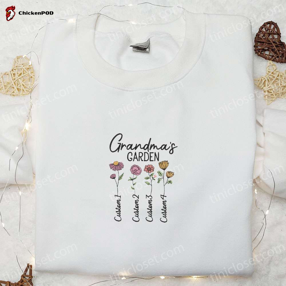 Personalized Grandma’s Garden Shirt & Mother’s Day Hoodie – Cute Gift for Grandmother with Custom Name Embroidery