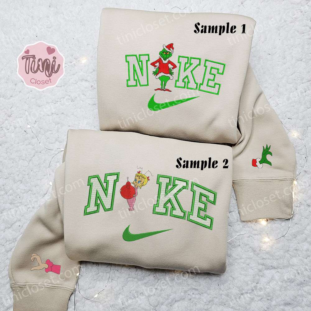 Grinch and Cindy Lou x Nike Couple Embroidered Shirt: Christmas Hoodie & Sweatshirt