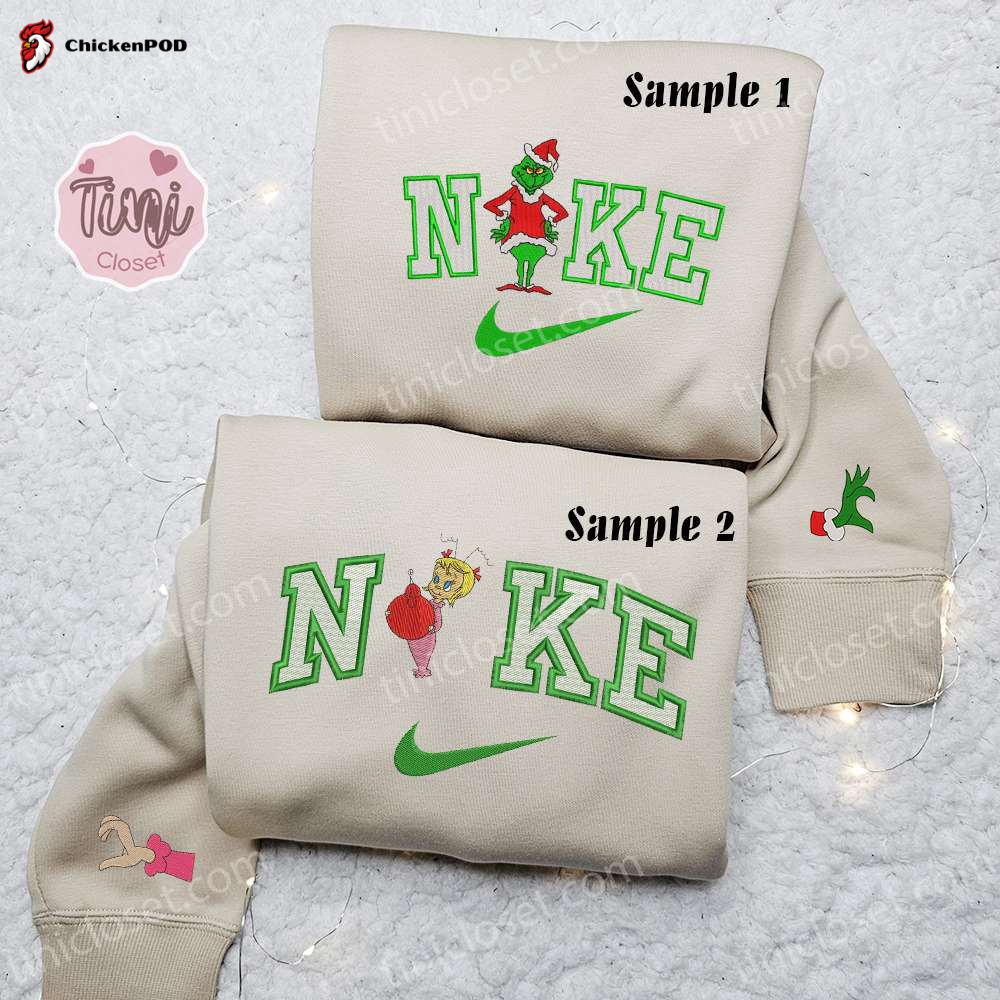 Grinch and Cindy Lou x Nike Couple Embroidered Shirt: Christmas Hoodie & Sweatshirt