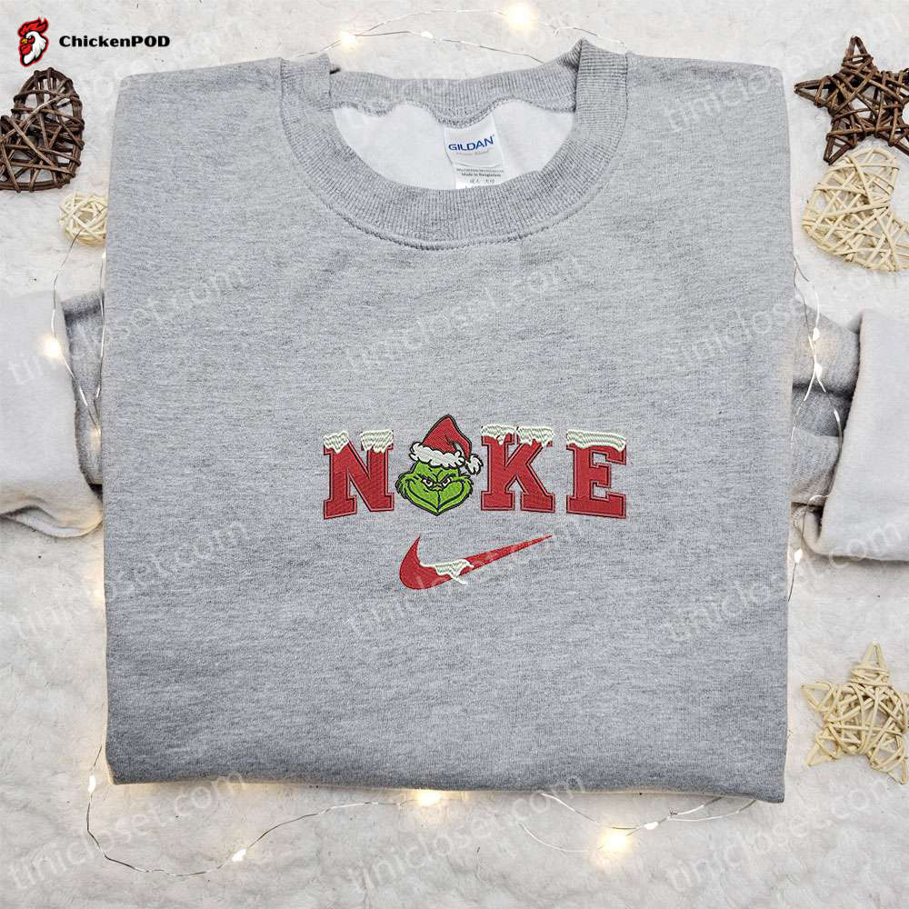 Grinch Head Snow x Nike Embroidered Shirt: Christmas Sweatshirt Perfect Family Gifts