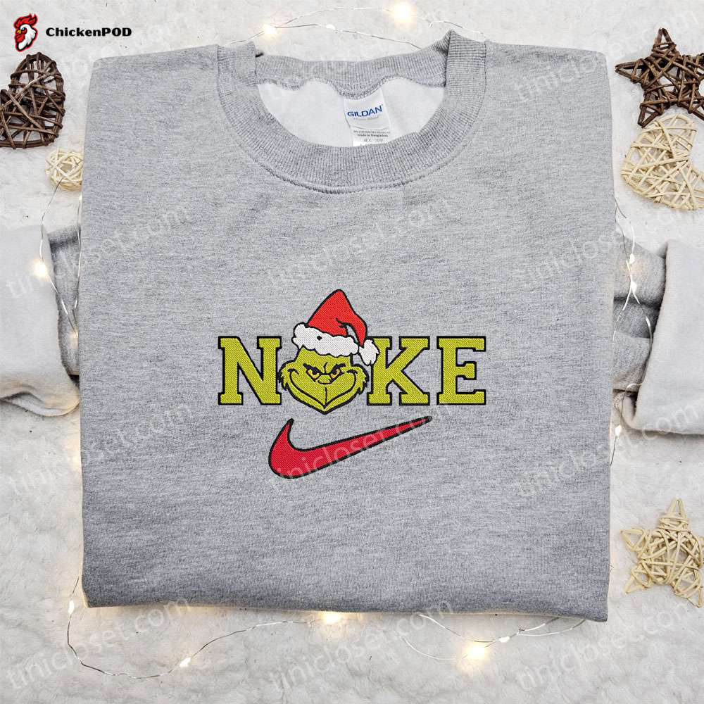 Grinch x Nike Movie Embroidered Hoodie & Christmas Shirt – Perfect Family Christmas Gift Ideas