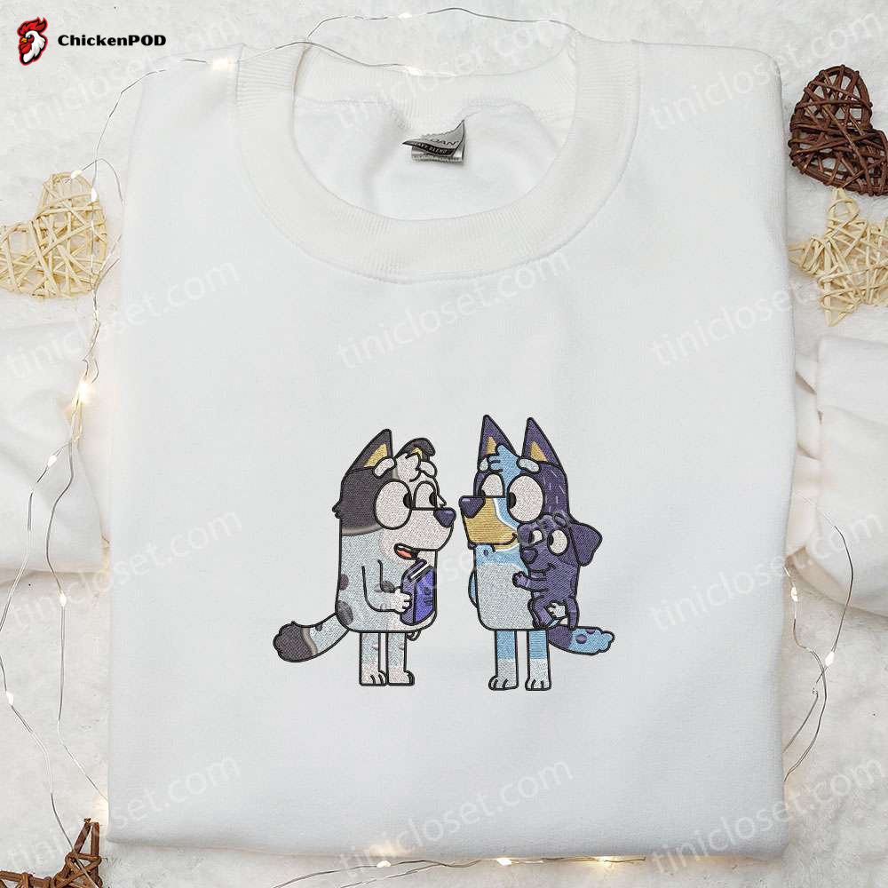 Bluey and Muffin Embroidered Shirt and Hoodie: Perfect Family Gift