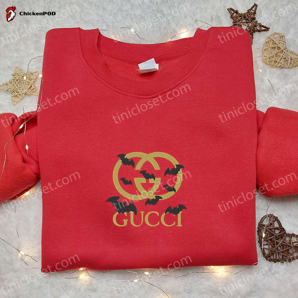 Gucci Logo with Bats Embroidered Shirt & Halloween Hoodie: Perfect Family Gifts