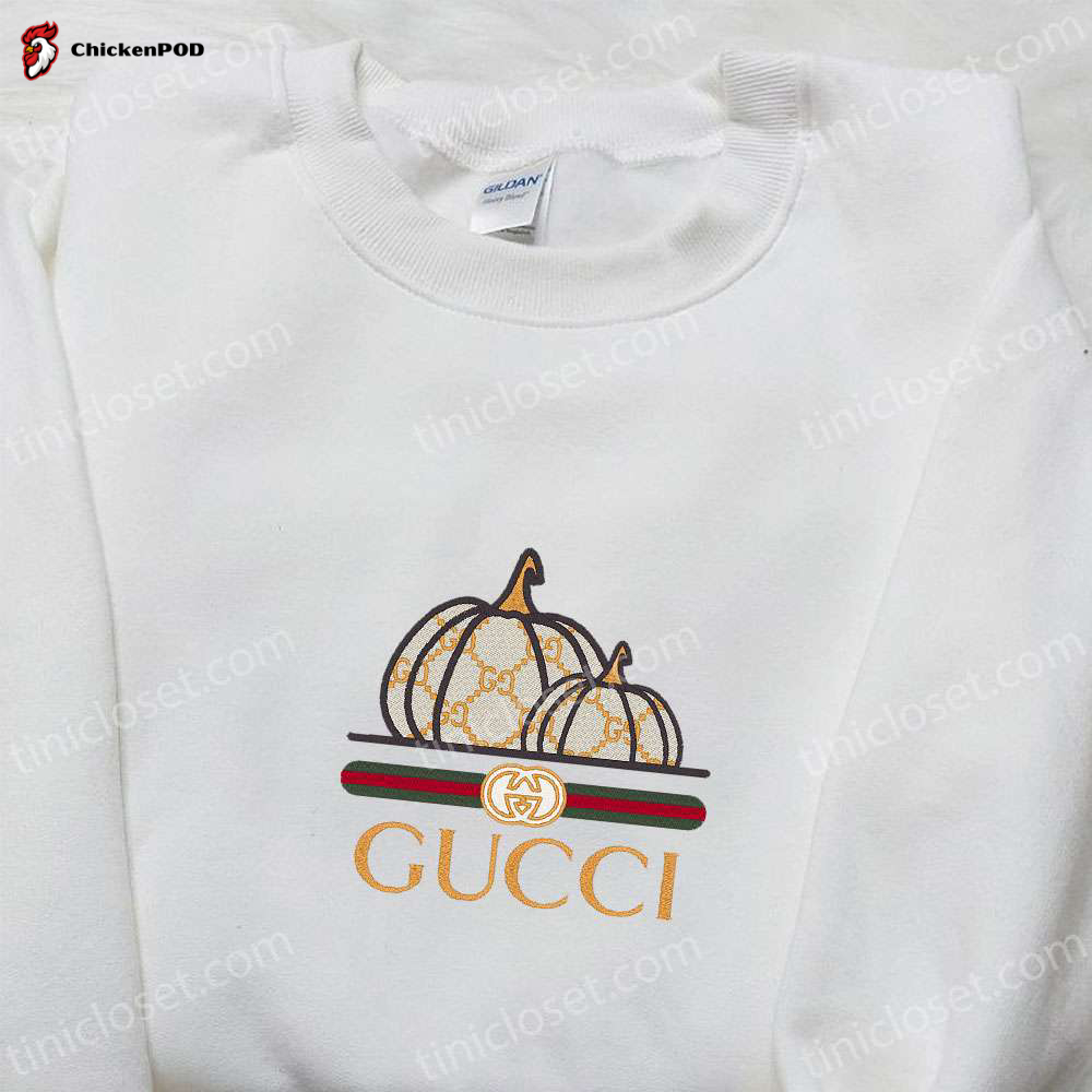 Spook-tacular Gucci Pumpkin Logo Embroidered Shirt & Hoodie: Perfect Halloween Gifts for Family!