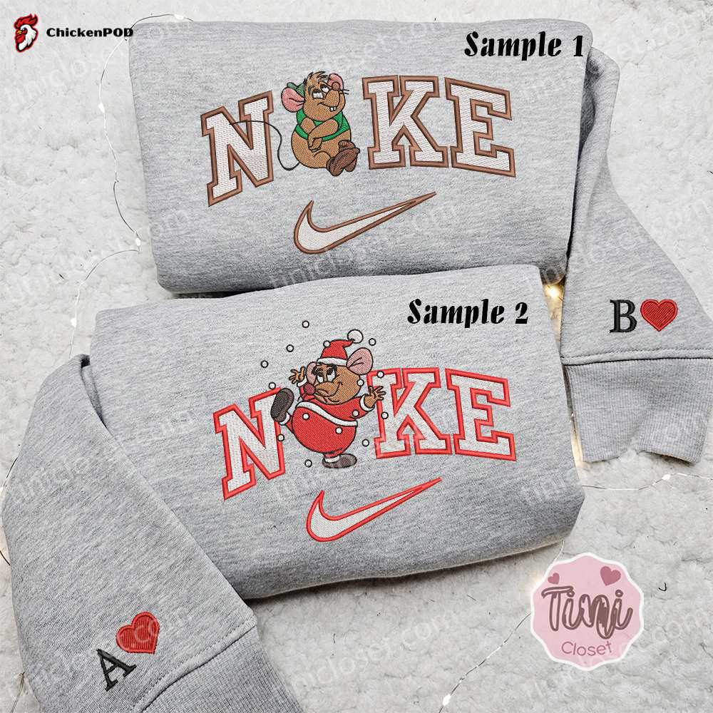 Gus Mouse Cinderella Xmas x Nike Embroidered Couple Shirt: Festive Christmas Shirt & Nike Inspired Hoodie