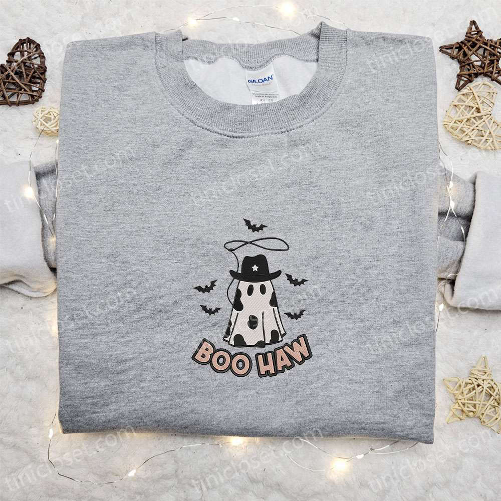 Halloween Boo Haw Ghost Embroidered Sweatshirt – Cool Shirts Best Gifts for Halloween Lovers