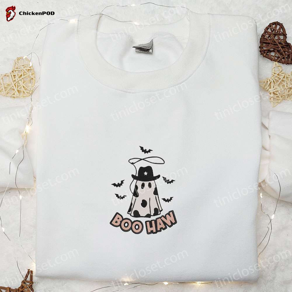 Halloween Boo Haw Ghost Embroidered Sweatshirt – Cool Shirts Best Gifts for Halloween Lovers