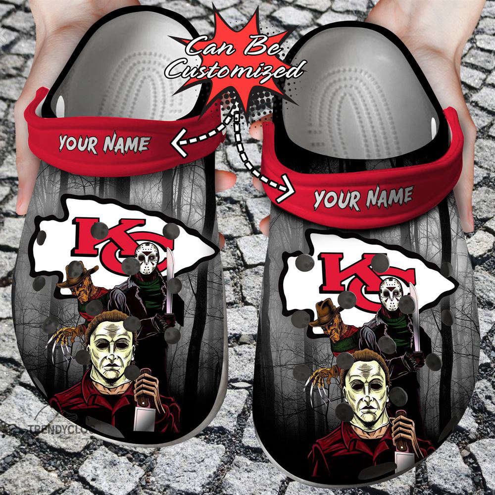 Halloween Crocs-Slippers – Personalized KC Chiefs Horror Movie Clog Shoes