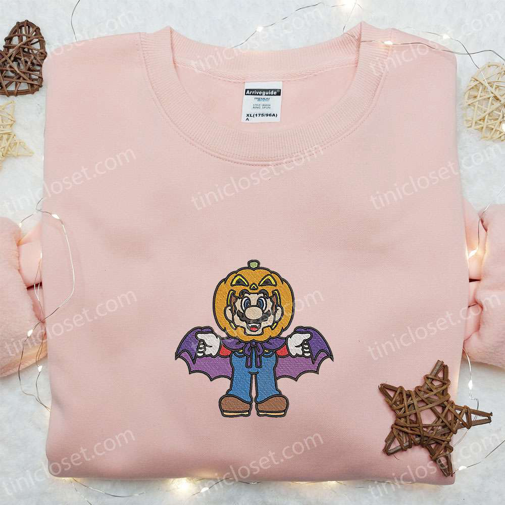 Halloween Mario Pumpkin Embroidered Shirt Funny Hoodie & Cute Sweatshirt – Spooktacular Halloween Apparel