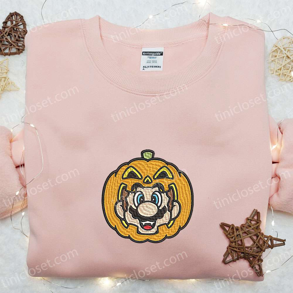 Halloween Mario Pumpkin Embroidered Shirt Funny Sweatshirt & Cute Hoodie – Spooktacular Halloween Apparel!