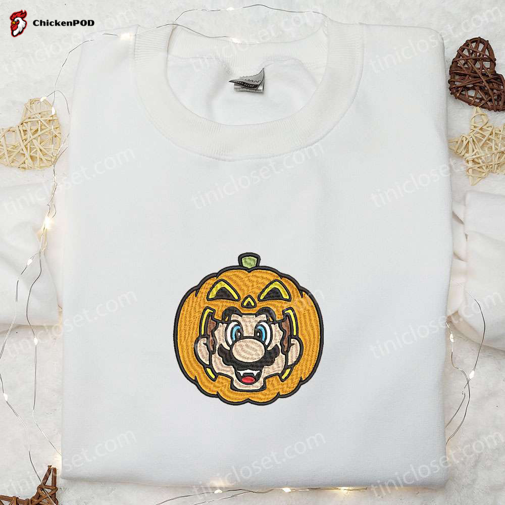 Halloween Mario Pumpkin Embroidered Shirt Funny Sweatshirt & Cute Hoodie – Spooktacular Halloween Apparel!