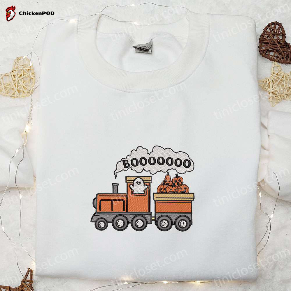 Halloween Pumpkin Train Boo Ghost Embroidered Shirt: Cute & Best Family Gifts