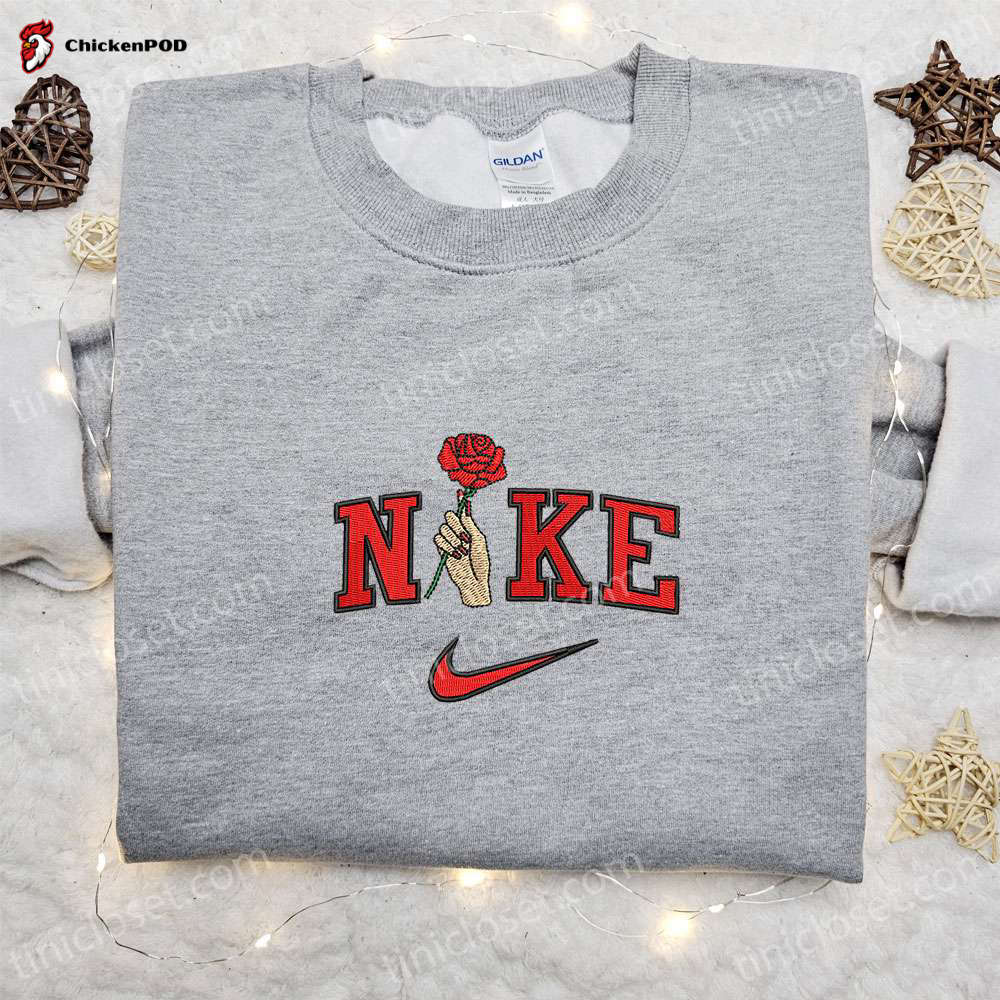 Hand With Red Rose x Nike Embroidered Shirt & Hoodie: Best Family Gifts for Style Lovers