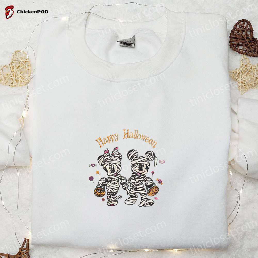 Halloween Mickey Minnie Mummy Embroidered Shirt: Spooky Disney Gift for Family