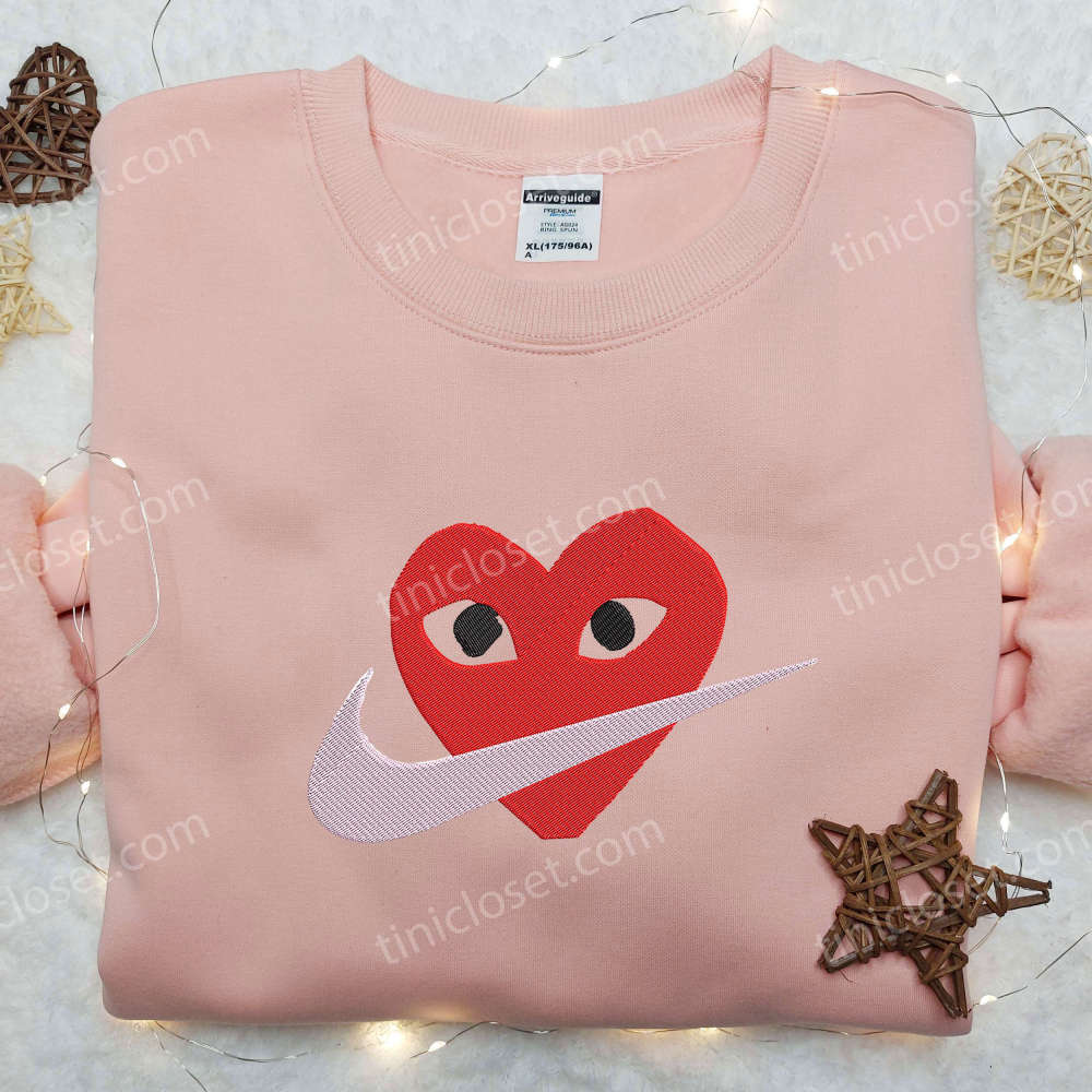 Stylish Heart Face x Nike Embroidered Shirt Valentine s & Custom Nike Options