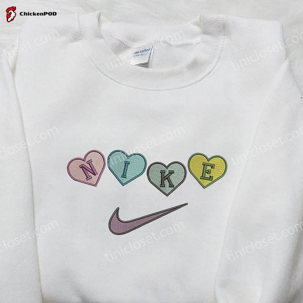 Get Cozy with Heart Love x Nike Embroidered Sweatshirt – Perfect Nike Inspired Logo Shirt for Valentine’s Day Gifts for Her!