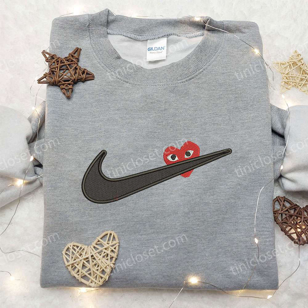 Love-inspired Heart x Nike Swoosh Embroidered Shirt – Perfect Valentine s Day Gift