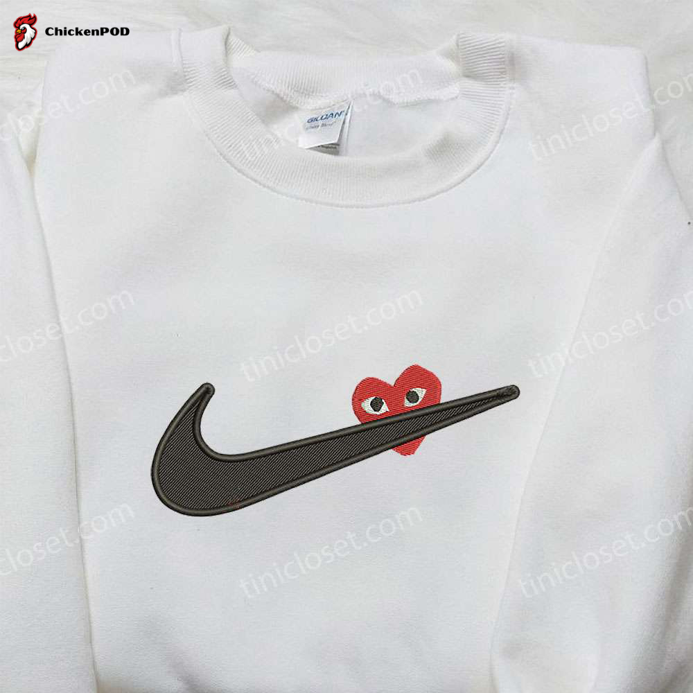 Love-inspired Heart x Nike Swoosh Embroidered Shirt – Perfect Valentine s Day Gift