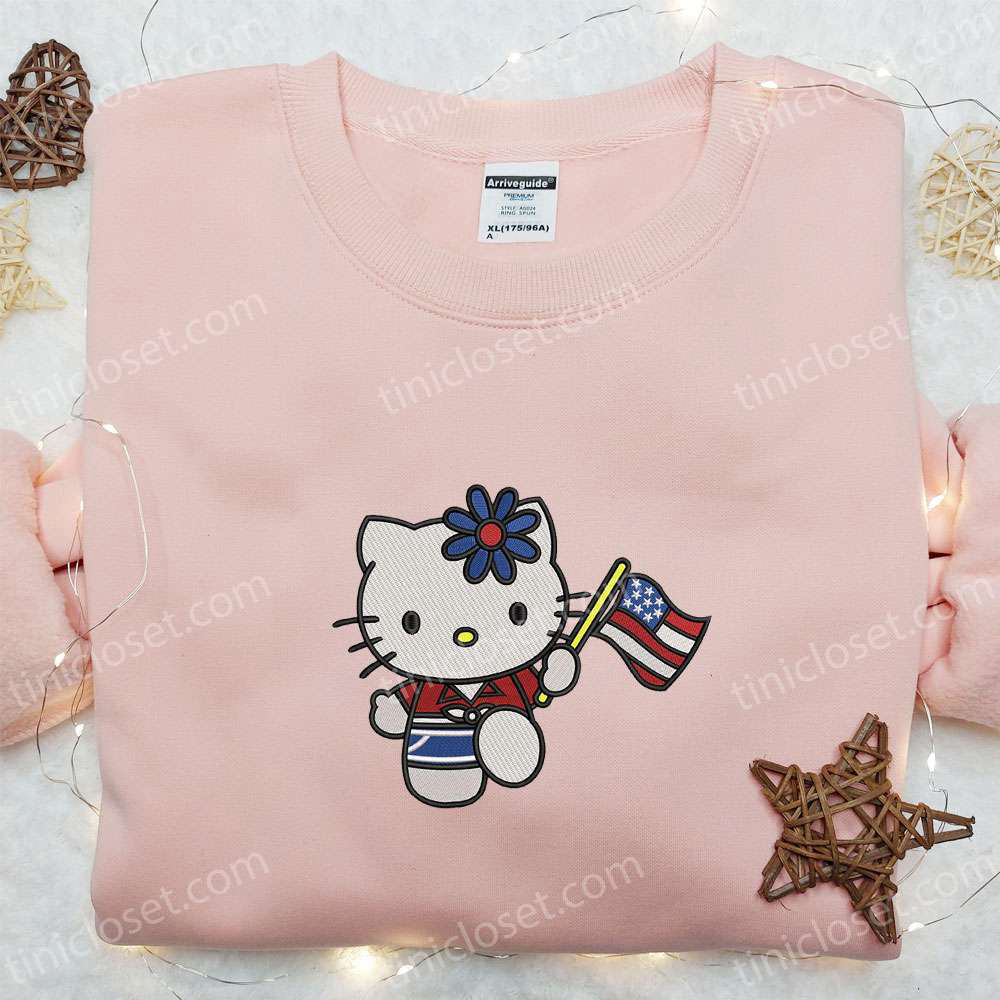 Hello Kitty American Flag 4th of July Embroidered Shirt: Patriotic and Stylish!