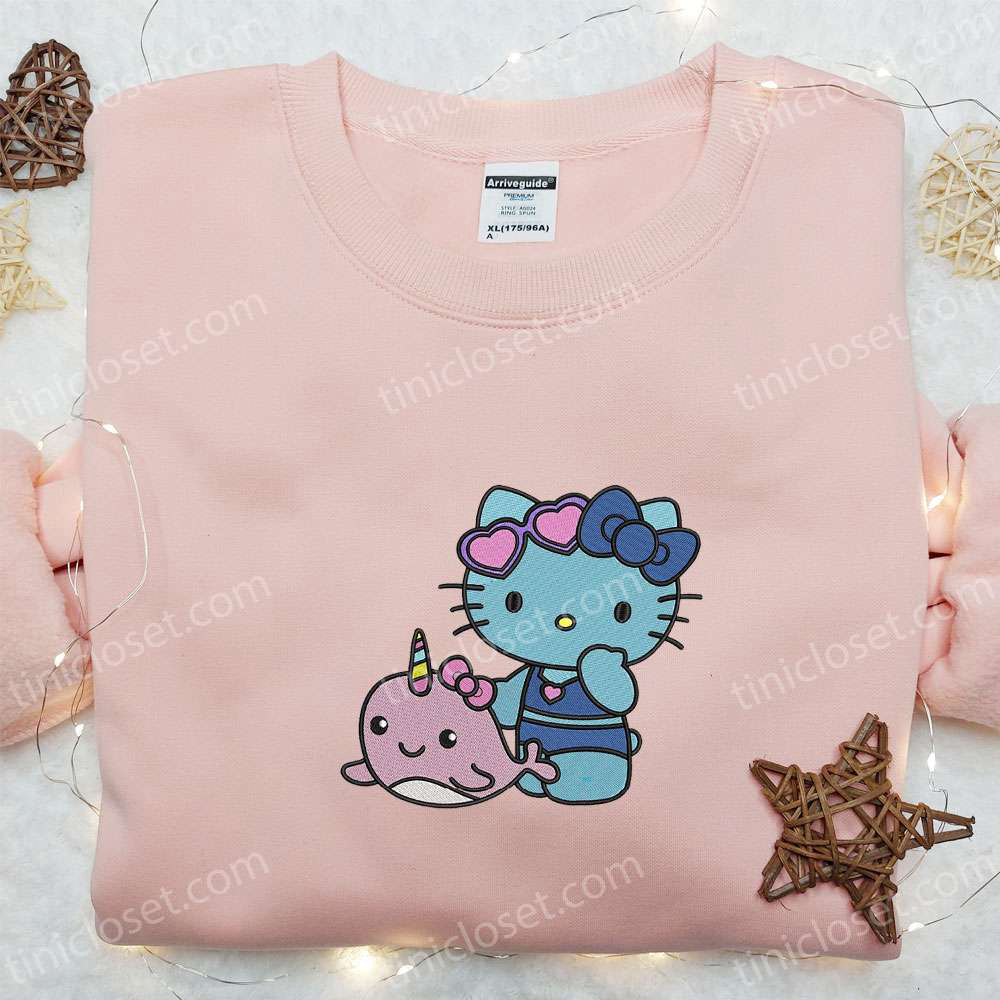 Adorable Hello Kitty and Narwhal Embroidered Shirt – Unleash Your Inner Cuteness!