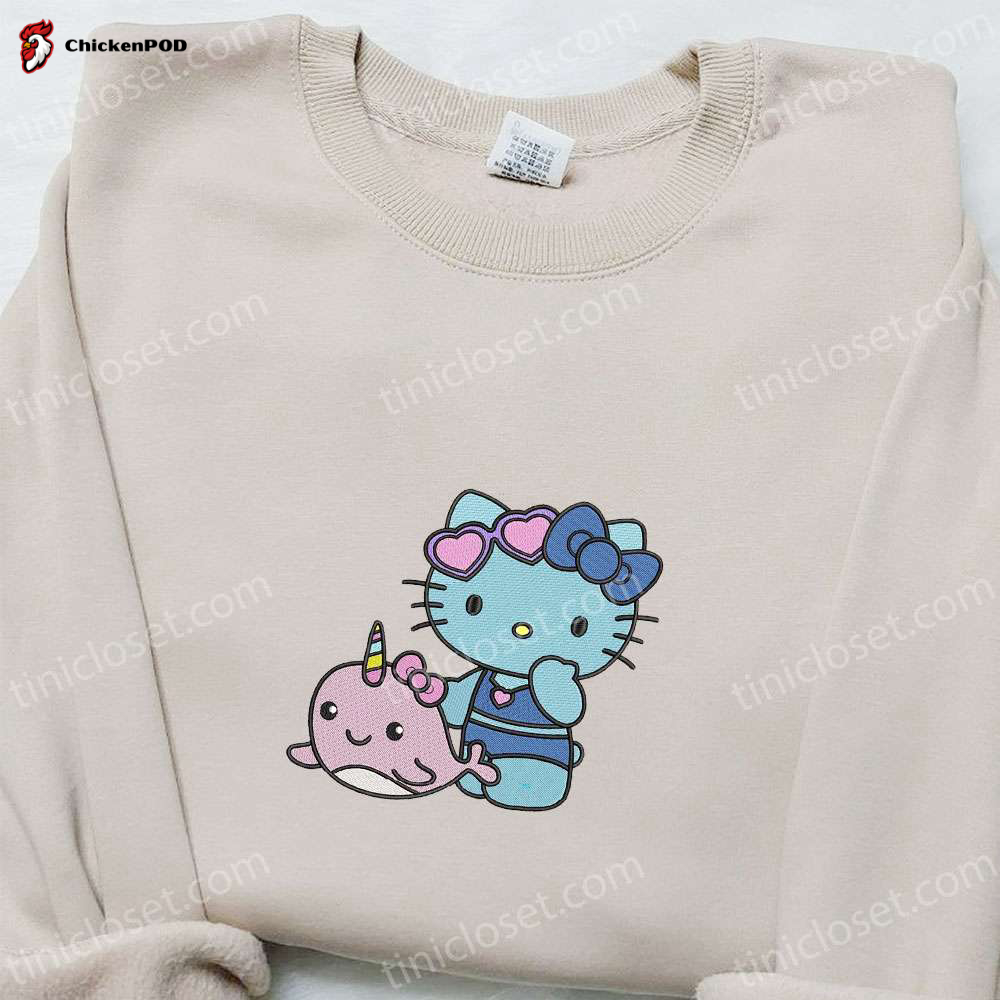 Adorable Hello Kitty and Narwhal Embroidered Shirt – Unleash Your Inner Cuteness!