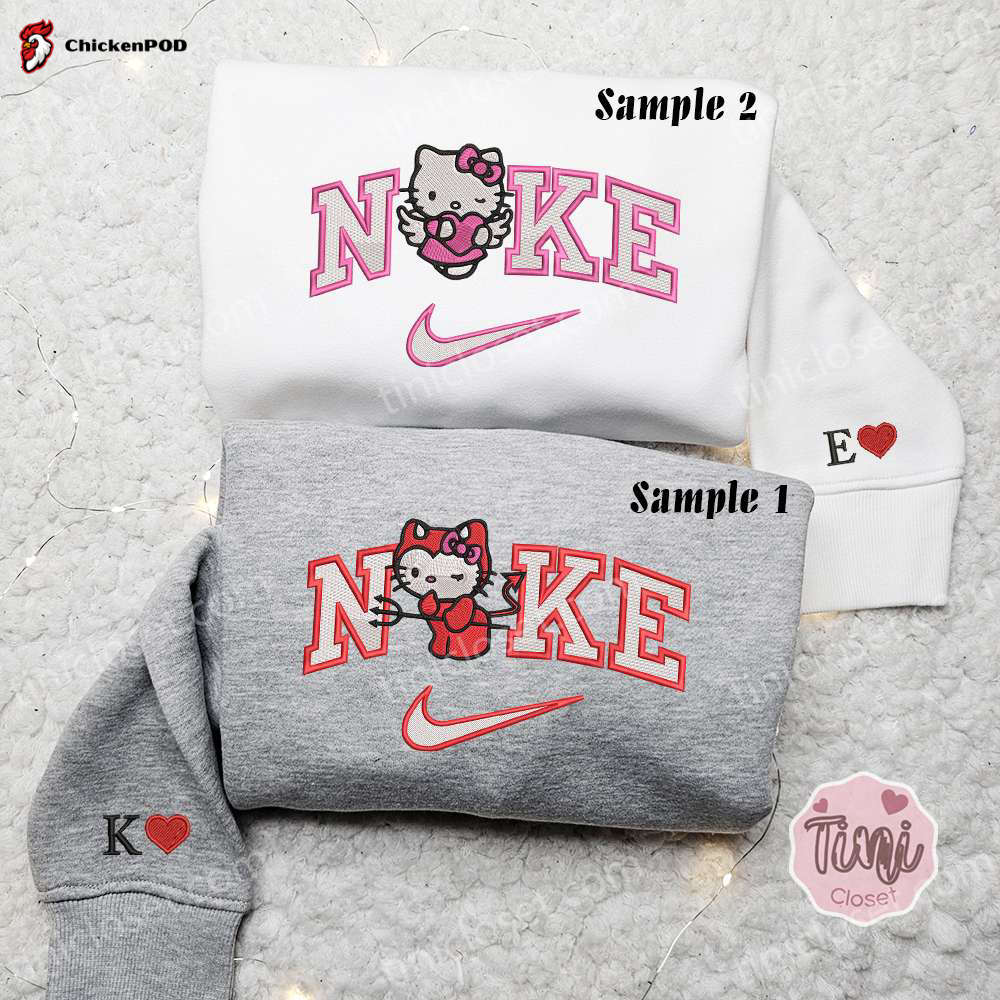 Hello Kitty Grinch x Nike Embroidered Couple Shirt – Christmas Embroidered Shirt & Nike Inspired Hoodie