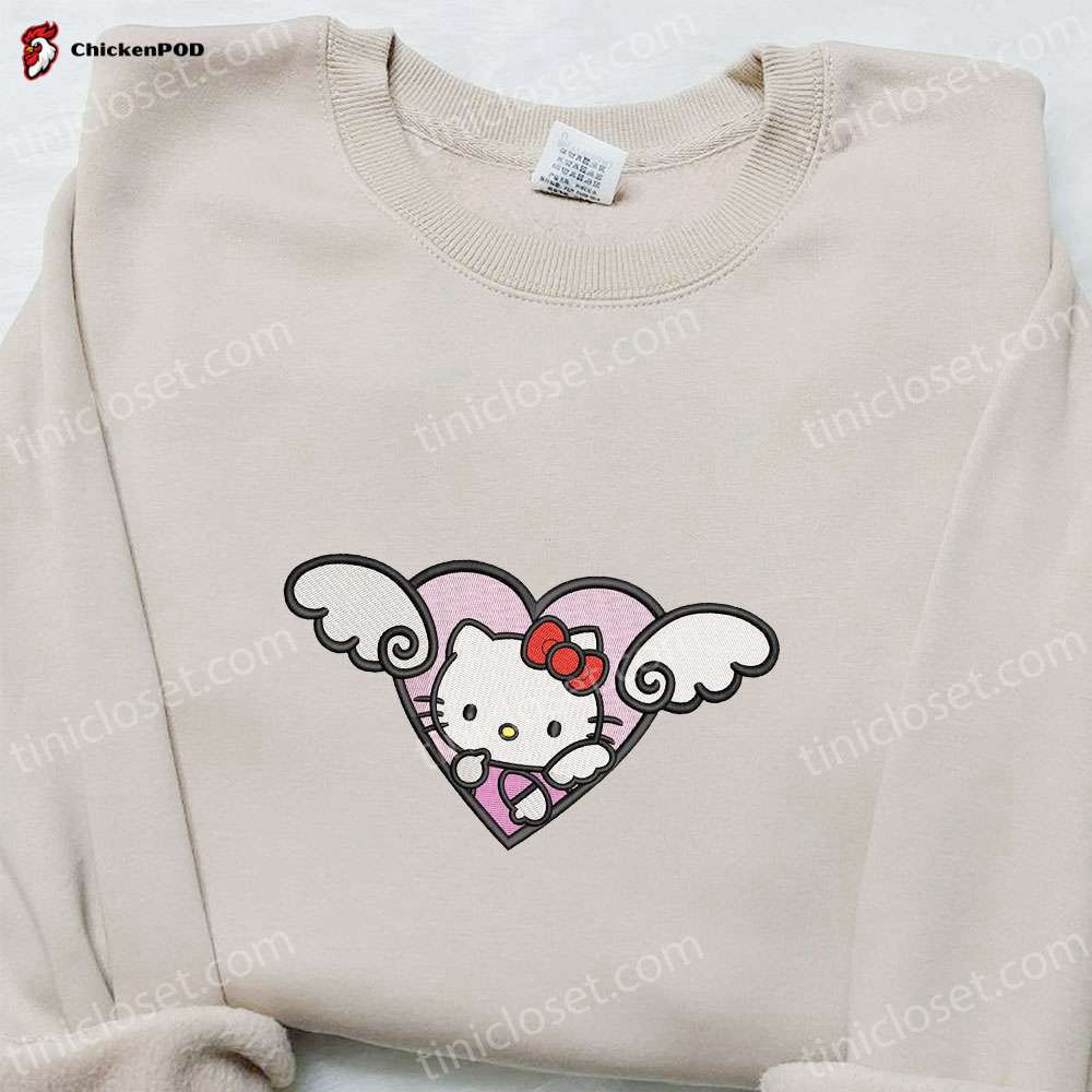 Adorable Hello Kitty Angel Heart Valentine Shirt – Embroidered Design Perfect for Valentine s Day