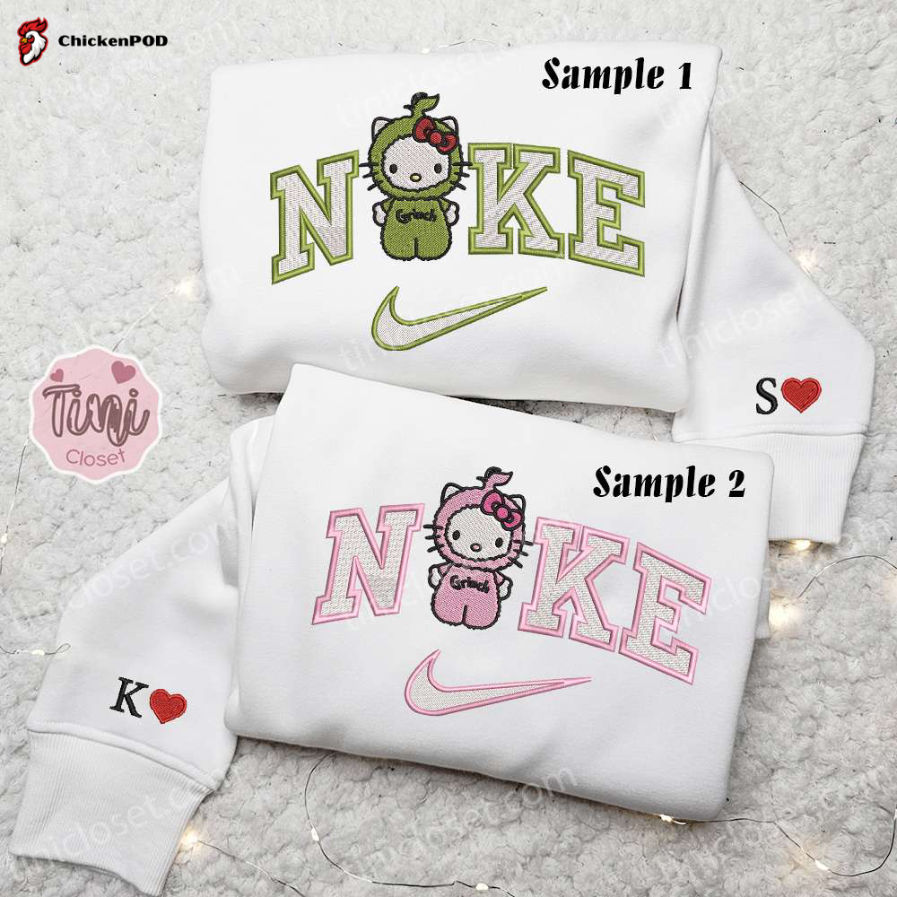 Hello Kitty Grinch x Nike Embroidered Couple Shirt – Christmas Embroidered Shirt & Nike Inspired Hoodie