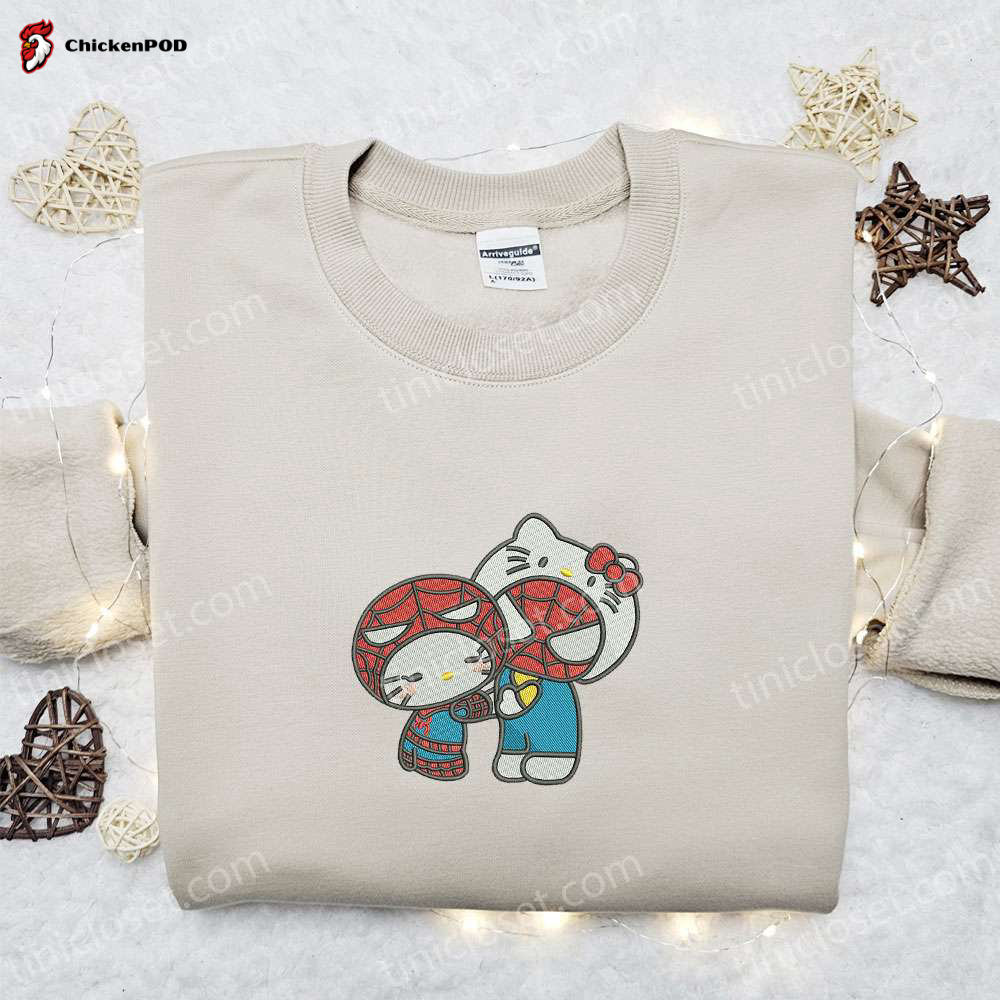 Hello Kitty Spider-Man Couple Embroidered Shirt & Marvel Superhero Movie Hoodie: Perfect Valentine s Gift!