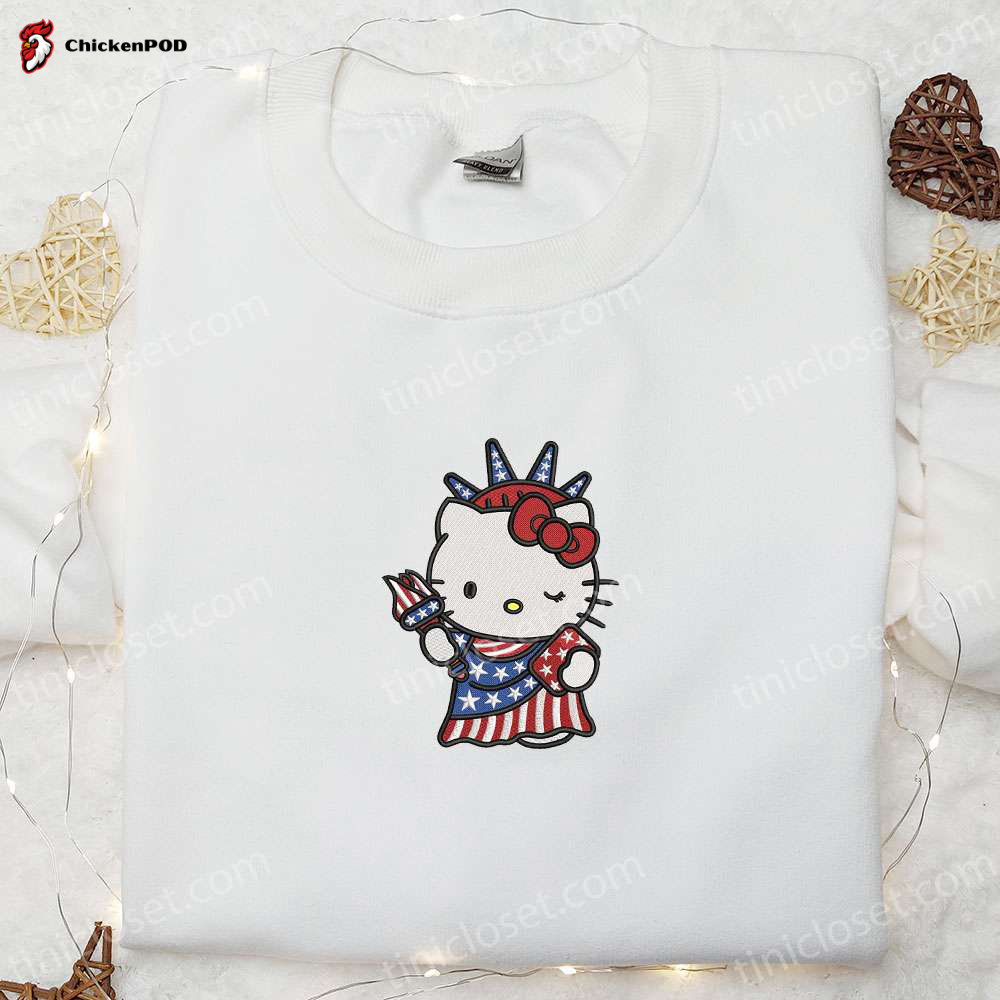 Hello Kitty Statue of Liberty Embroidered Shirt: Cute & Patriotic Fashion for Kids & Adults