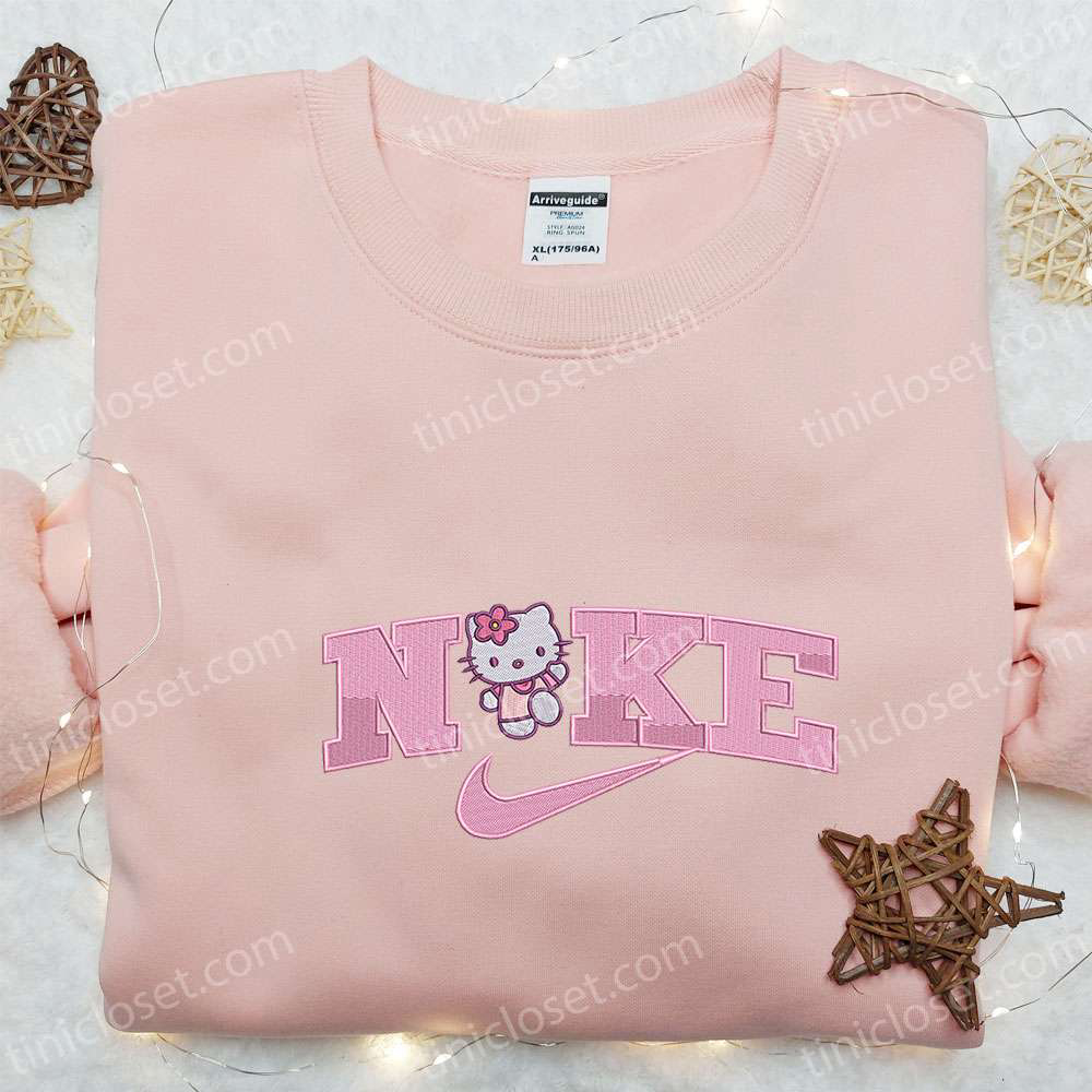 Hello Kitty x Nike Cartoon Embroidered Sweatshirt & Shirt: Trendy Nike Inspired Apparel with Hello Kitty Embroidery