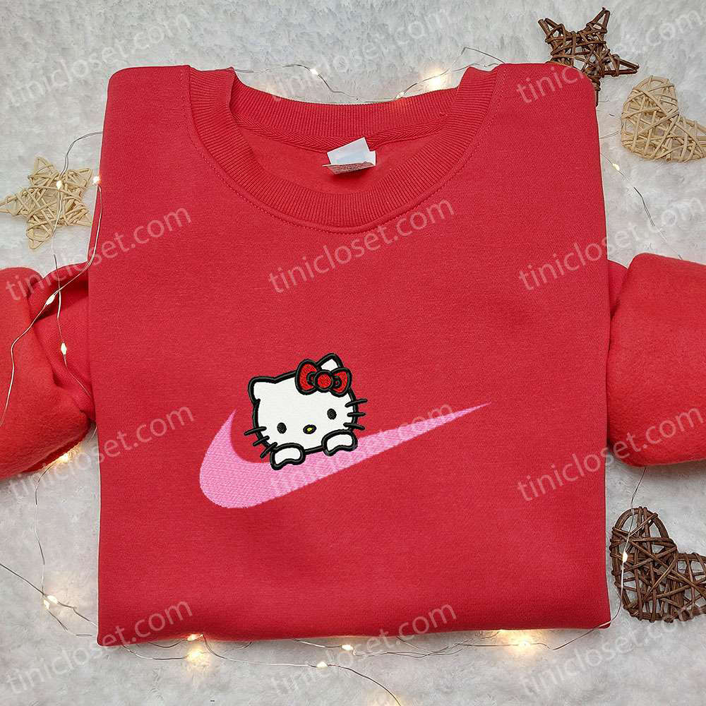 Hello Kitty x Nike Swoosh Embroidered Shirt: Cute Cartoon Collaboration Hello Kitty & Nike Inspired Tee