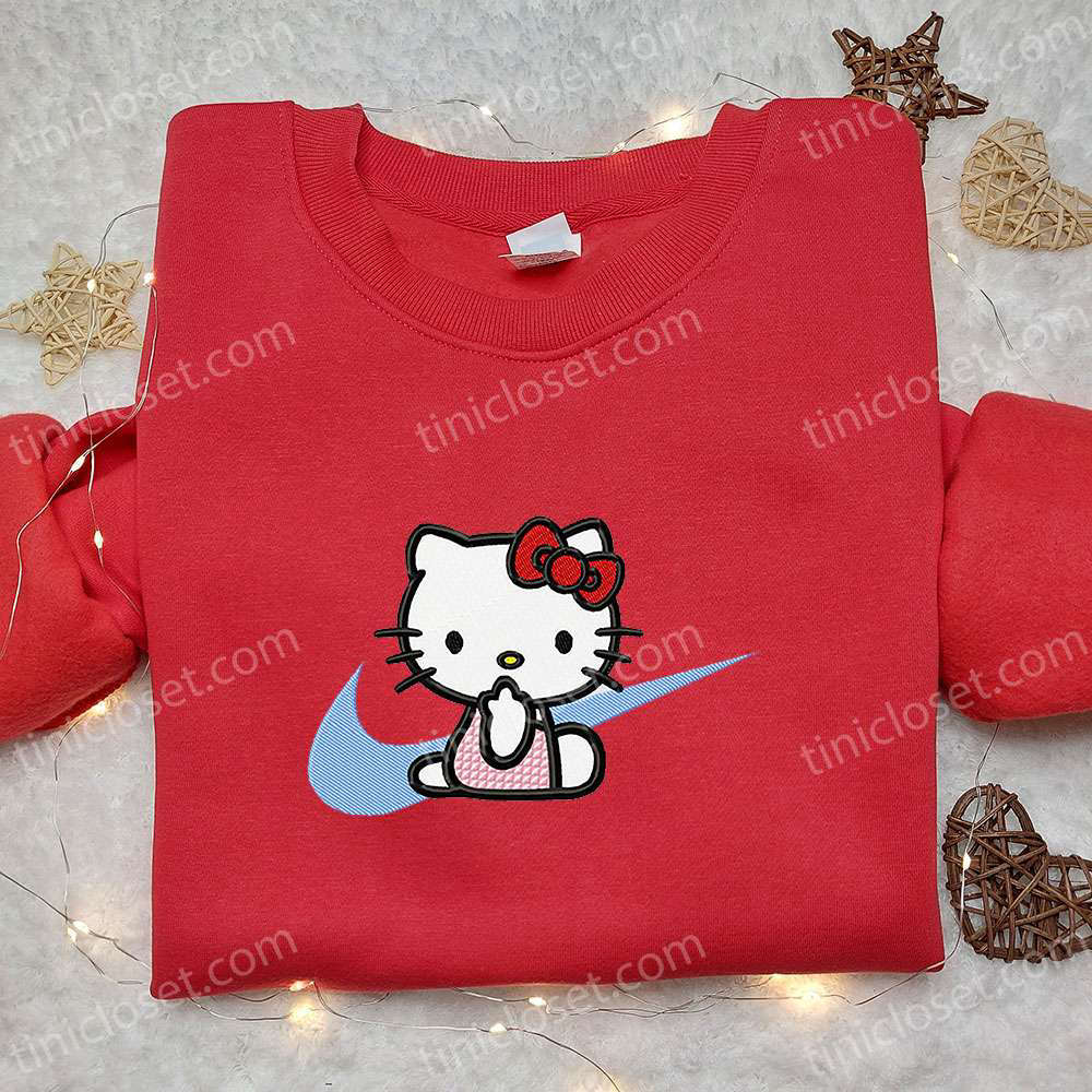 Hello Kitty x Nike Swoosh Cartoon Embroidered Sweatshirt & Shirt: Nike Inspired Hello Kitty Embroidery