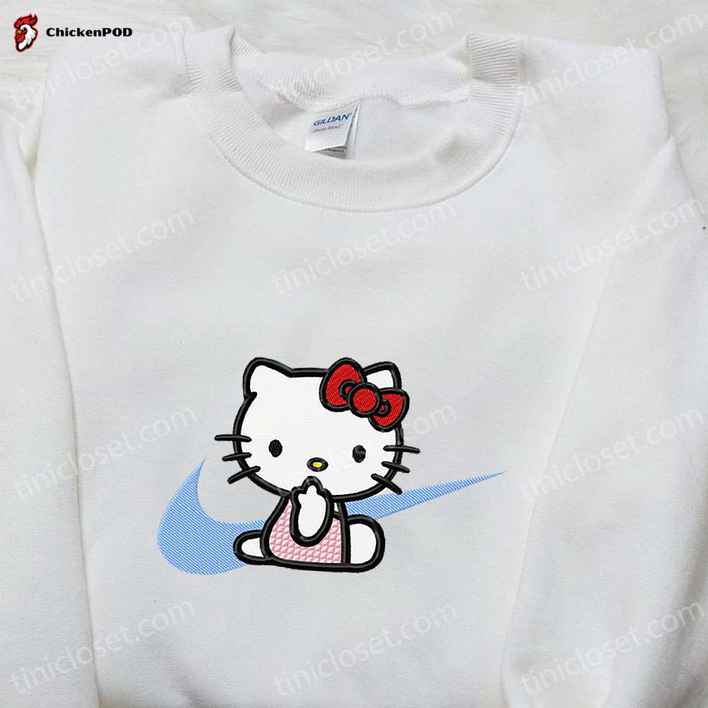 Hello Kitty x Nike Swoosh Cartoon Embroidered Sweatshirt & Shirt: Nike Inspired Hello Kitty Embroidery