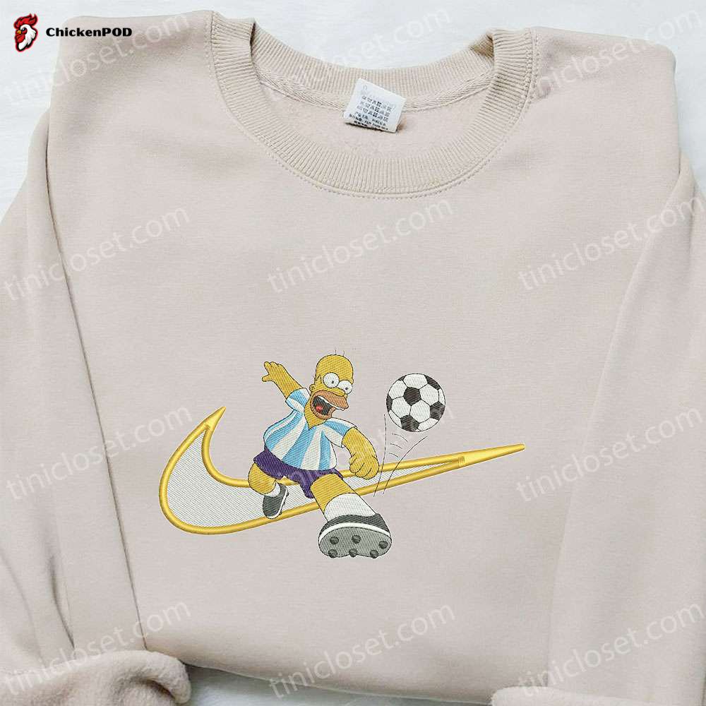 Hommer Simpson Soccer x Swoosh Cartoon Hoodie: Nike Inspired Embroidered Shirt Perfect Family Gift