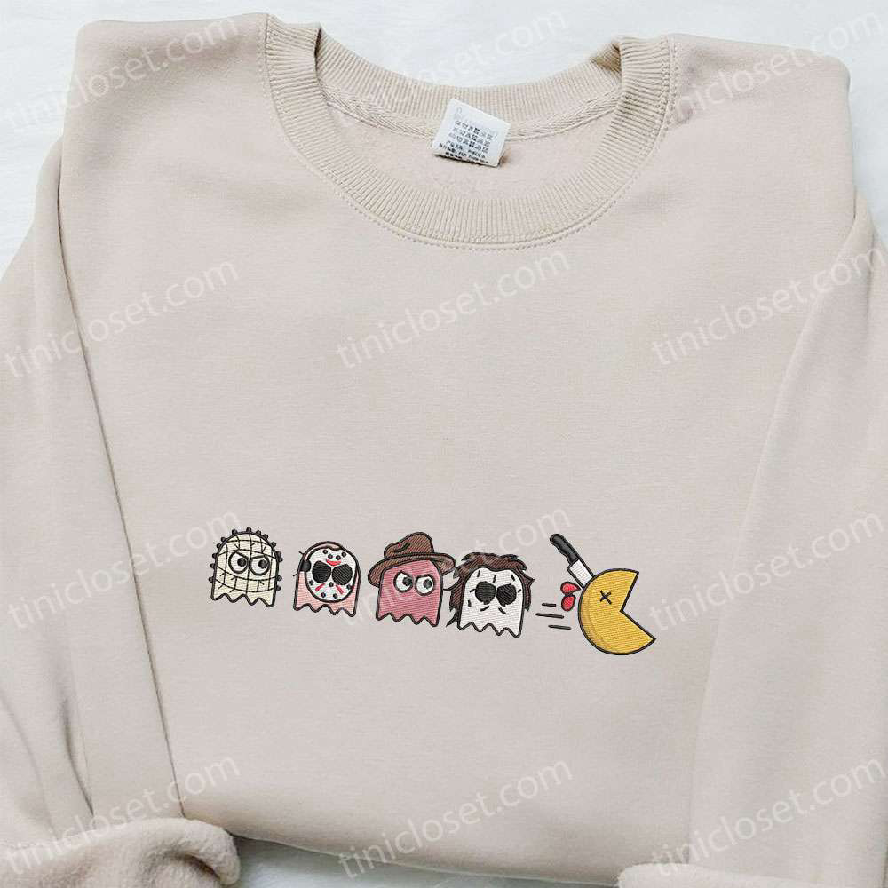 Halloween Horror Characters x Chibi Pacman Game Embroidered Shirt – Best Game Inspired Halloween Gift