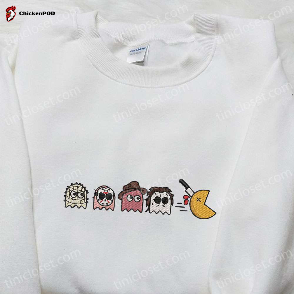 Halloween Horror Characters x Chibi Pacman Game Embroidered Shirt – Best Game Inspired Halloween Gift