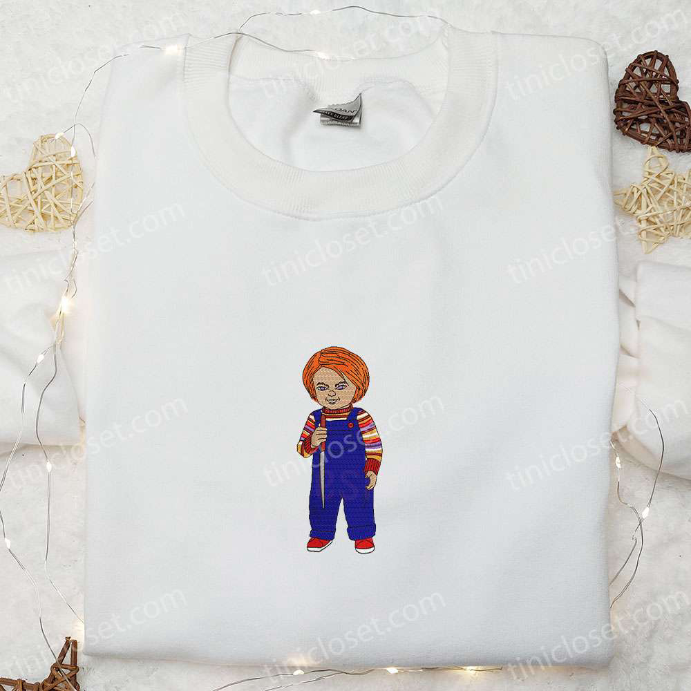 Chucky Horror Doll Embroidered Shirt: Best Halloween Gift Chucky Serial Killer Silhouette Horror Movie Shirt