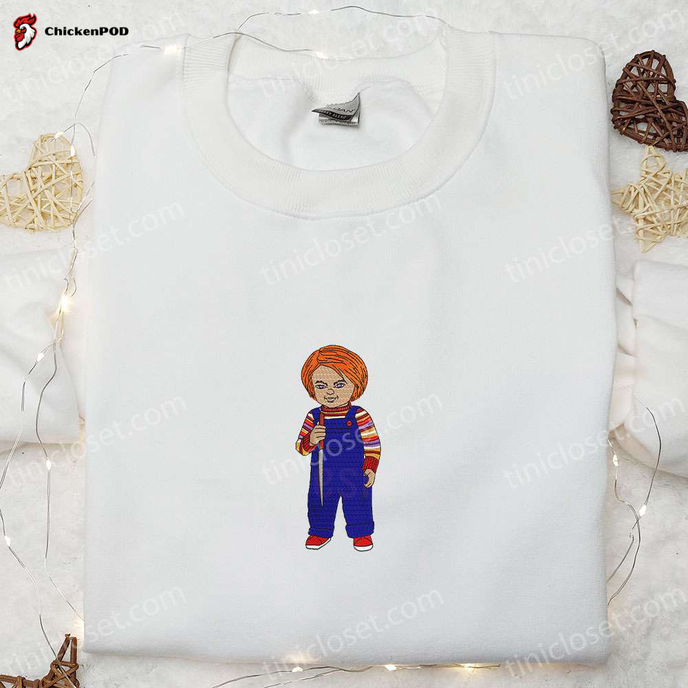 Chucky Horror Doll Embroidered Shirt: Best Halloween Gift Chucky Serial Killer Silhouette Horror Movie Shirt