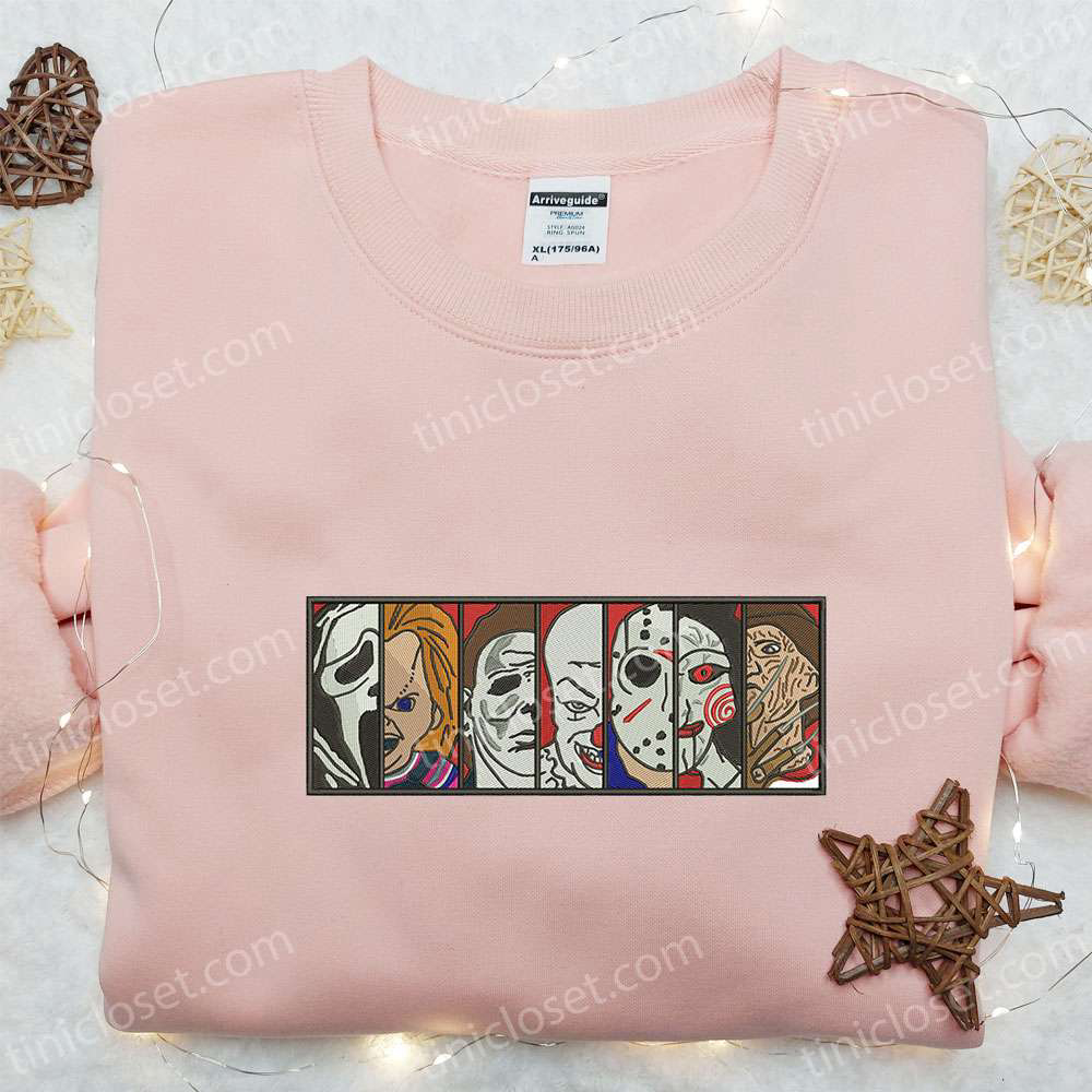 Spooktacular Horror Film Box Sweatshirt Characters Hoodie & Halloween Shirt – Embroidered Collection