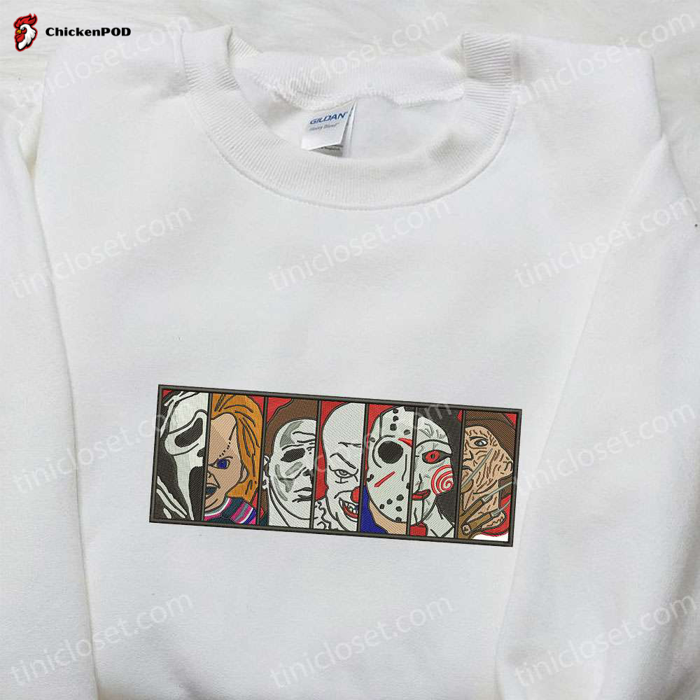 Spooktacular Horror Film Box Sweatshirt Characters Hoodie & Halloween Shirt – Embroidered Collection