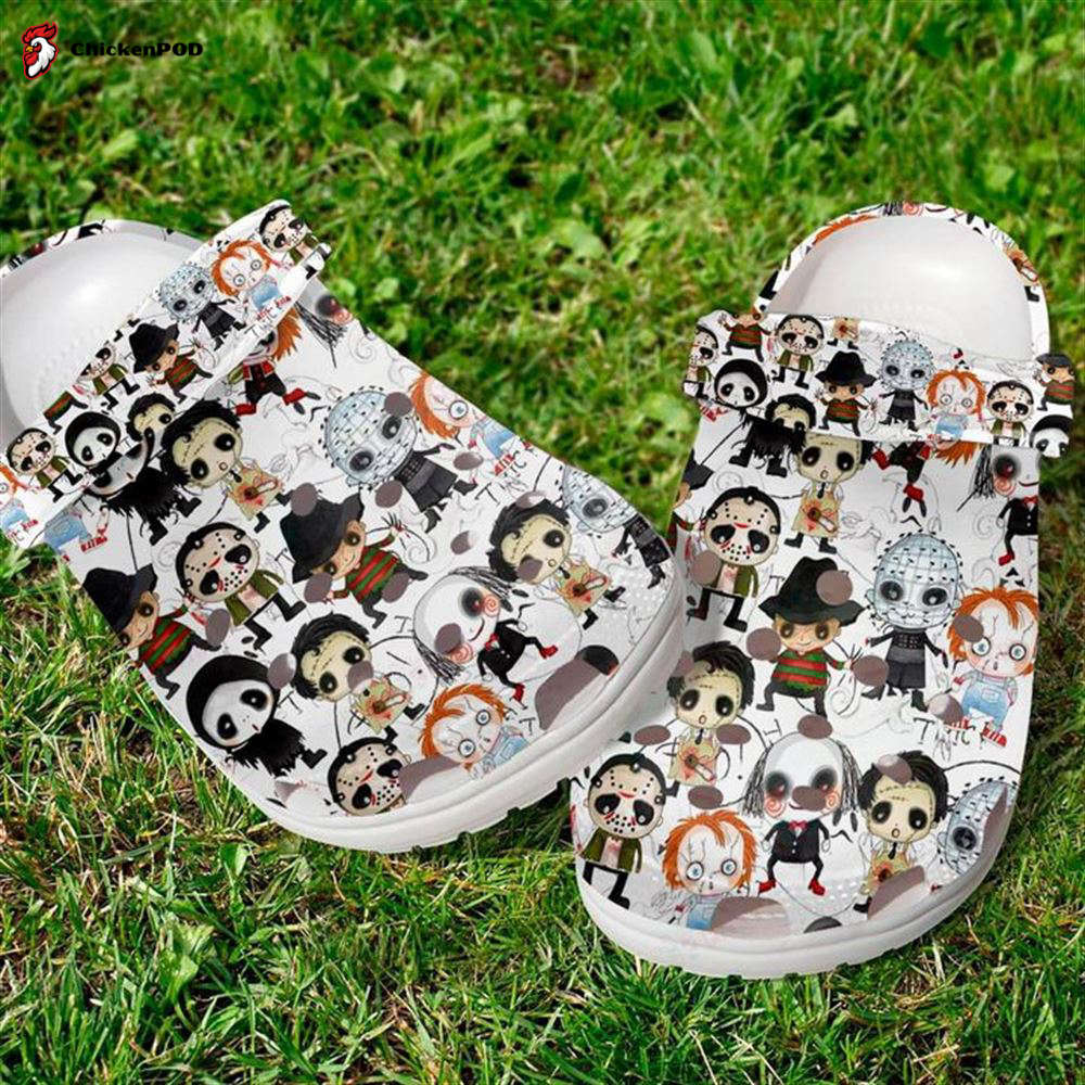 Horror Friends Scary Faces Personalised Name Clog Shoes, Clog Gifts For Men Women, Gift Birthday