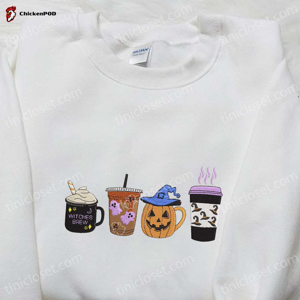 Halloween Embroidered Shirt: Horror Latte Coffee & Funny Design – Best Family Gifts!