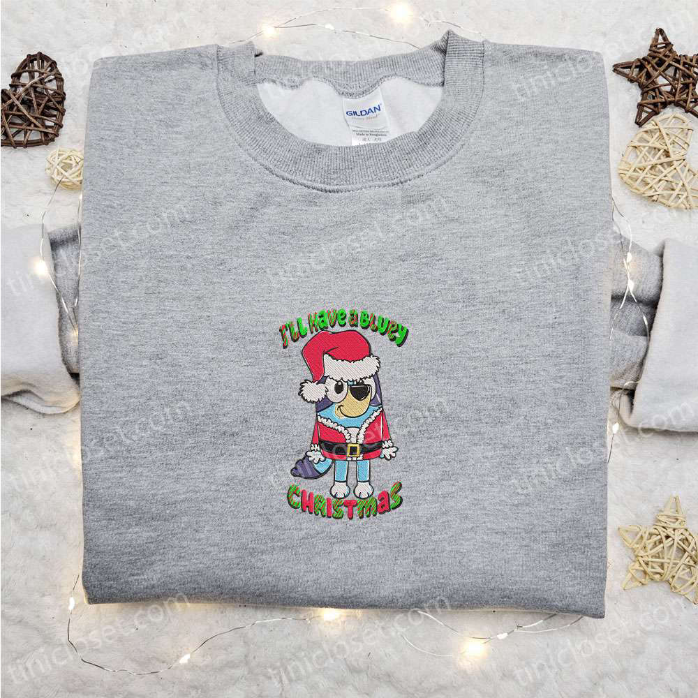 Bluey Christmas Embroidered Sweatshirt & Merry Shirt – Best Gift Ideas