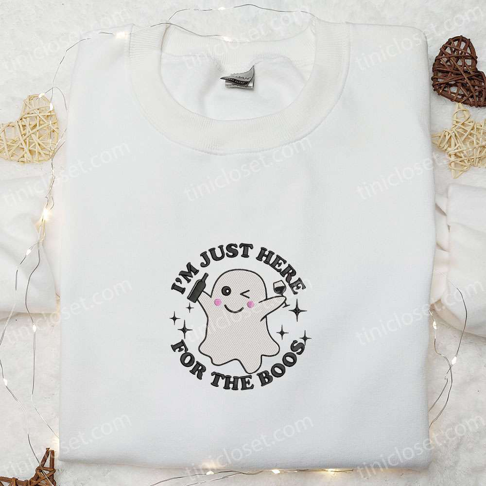 Spooktacular: Im Just Here For The Boos Embroidered Shirt – Perfect Halloween Gift for Lovers of All Things Boo!