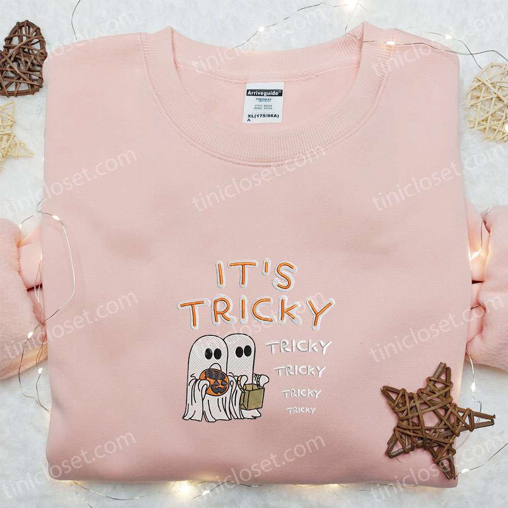 Spooky Style: Tricky Tricky Tricky Halloween Embroidered Shirt – Perfect Family Gift