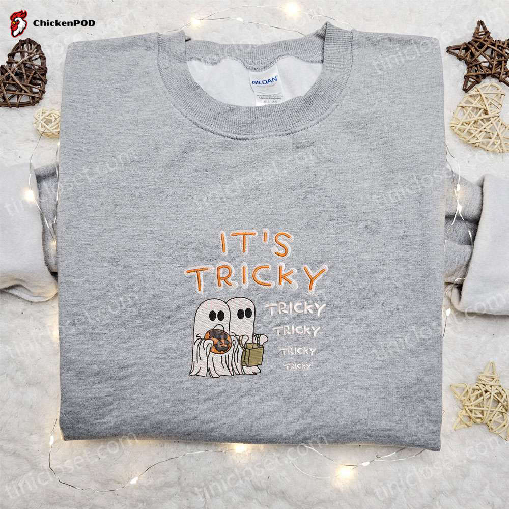 Spooky Style: Tricky Tricky Tricky Halloween Embroidered Shirt – Perfect Family Gift